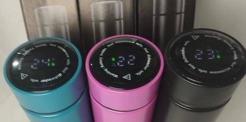 Botella Térmica 500ml Con Termómetro Digital En La Tapa Azul Acero