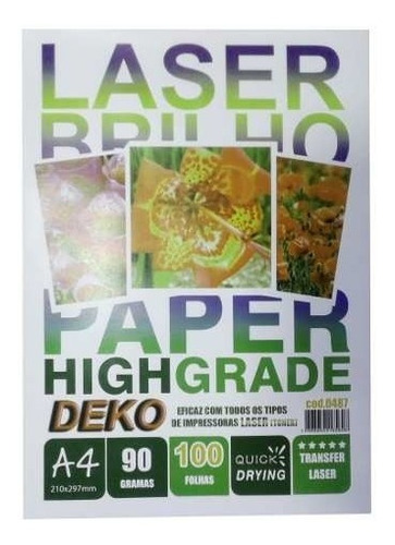 Papel Transfer Laser Rigido Super Brilho 100 Folhas A4 90gr