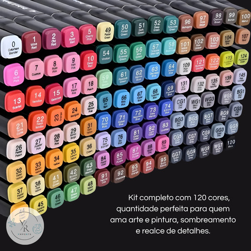 Marcador Conjunto Canetas 120 Cores Permanente Ponta Dupla - Ymports