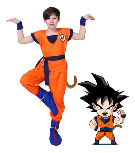 Disfraz De Dragon Ball Son Goku Traje Anime Cosplay Para Niños,set Completo Niños Ropa De Halloween Top Pant Belt Tail Wrister Son Goku De Cosplay Wu