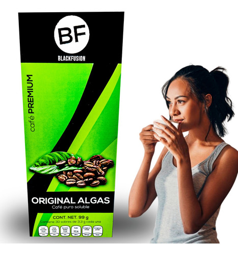 Café Premium Original Algas Black Fusión 30 Sobres De 3.3 Gramos 