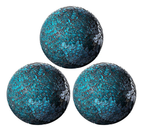 Bolas Decorativas Con Forma De Esfera De Mosaico Azul, 3 Uni