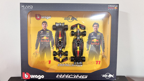 Pacote 2 carros Red Bull Racing Rb20 Max e Checo 2024 1:43 em azul escuro