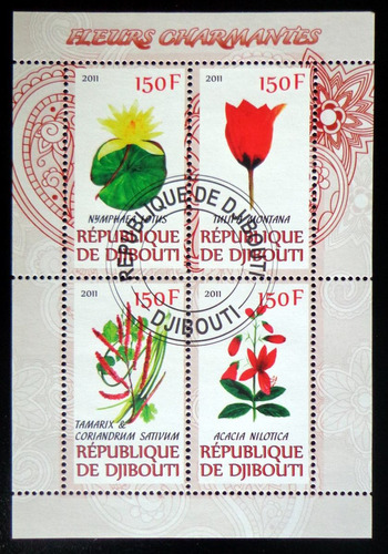 Djibouti Flores, Bloque 4 Sellos 2011 Usado L7008