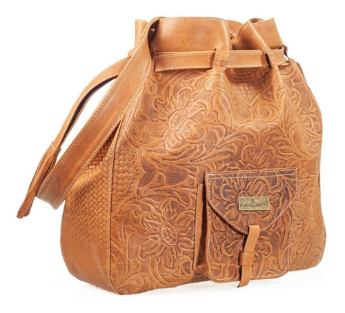 Imagen 6 de 6 de Bolso D Piel Con Grabado Tipo Cincelado Bolsa Dama Artesanal