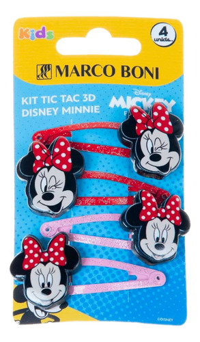 Kit 4 Tic Tac De Cabelo 3d Coleção Disney Minnie Marco Boni Cor Rosa E Vermelho