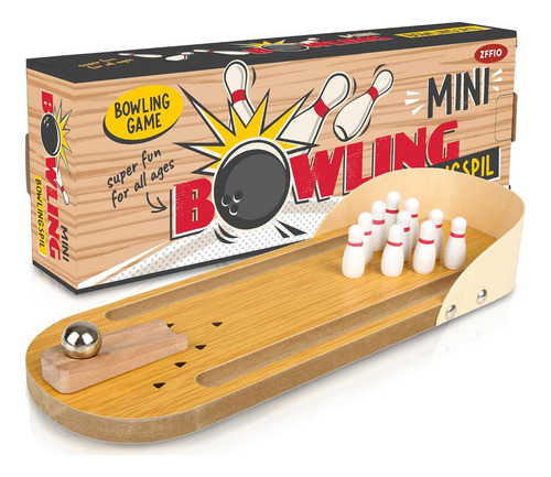 Mini Bowling Zffio Juego De Mesa De Madera 20x15 Cm