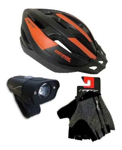 Combo Casco Luces Y Guantes Gw  Bicicleta Mtb Ruta Accesorio