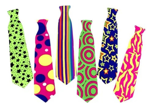 36 Pz Corbata De Plástico Pvc Cotillón Fiesta Neon Print