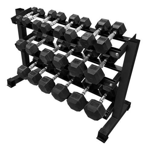 Set 10 Pares Mancuernas Caucho De 5-50 Lb Con Rack Tayga