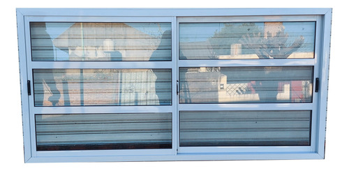 Ventana Aluminio Blanco Vidrio Repartido Horizontal 200x110