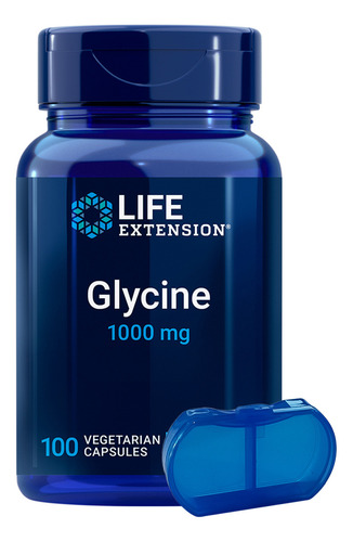 Glicina 1000mg Life Extension 100 Capsulas+ Porta Cápsulas Sabor Sem sabor