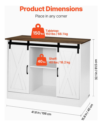 Gabinete Estación De Bar De Café De Granja Blanco 100x80 Cm