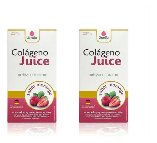 Kit 2 Juice Colágeno Snella Hyaluronic Verisol Morango