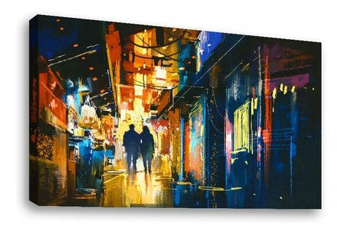 Cuadro Decorativo Canvas Moderno Ciudad Nocturna Pincelada