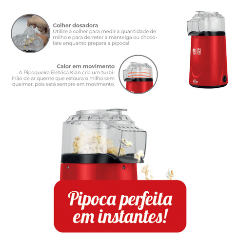 Pipoqueira eletrica pipocas Kian POP-01 Pipoca Direto Tijela 1200w cor vermelho - 127V