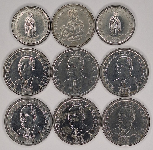 Paraguai 9 Moedas Décadas 1970 / 1980 Brilhantes (Usado)