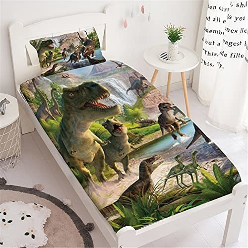 Sábanas Dinosaurios Niuone Twin, 3d Realista Verde, Set De