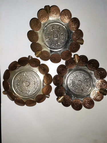 Cenicero Plateado Y 12 Monedas De 20 Centavos De Cobre 