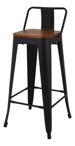 Kit 2 Banquetas Tolix Iron Industrial Preta Assento Madeira Cor Banqueta Alta Com Encosto Para Cozinha Tolix Iron Industrial Madeira Preto