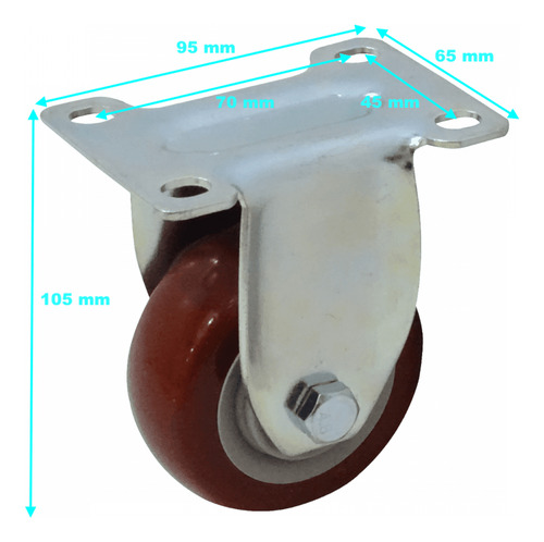 Rueda 3-pulgadas Roja Fija Soporta-30kg 65x95x105mm