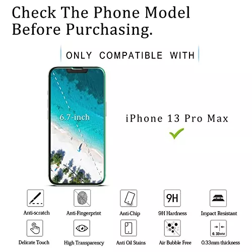 KATIN [Paquete de 2] Protector de pantalla para iPhone 12 Pro Max [6.7  pulgadas] vidrio templado, antiarañazos, sin burbujas, dureza 9H, fácil de