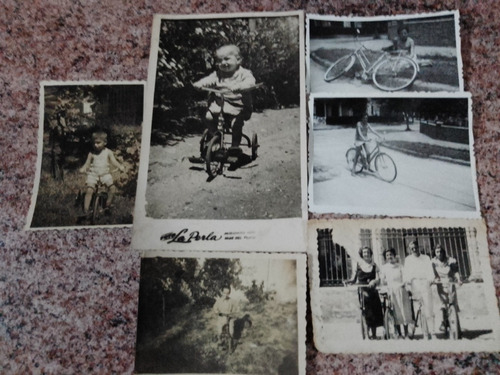 6 Fotos Antiguas: Adultos En Bicicletas Y Niños En Triciclos