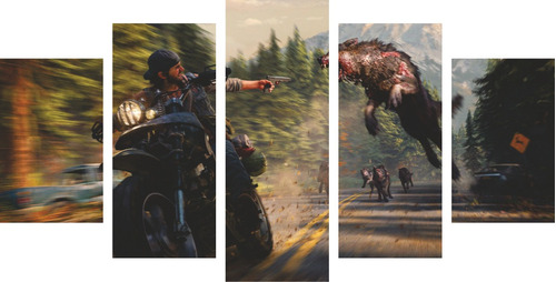 Quadro Decorativo 5 Partes Mosaico Days Gone Ps4 Geek Nerd3