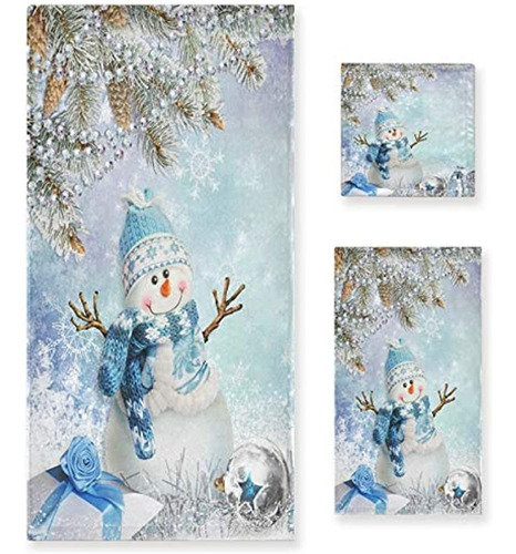 Merry Christmas Snowman Snowflakes Towel Set 3 Pcs Happy Win