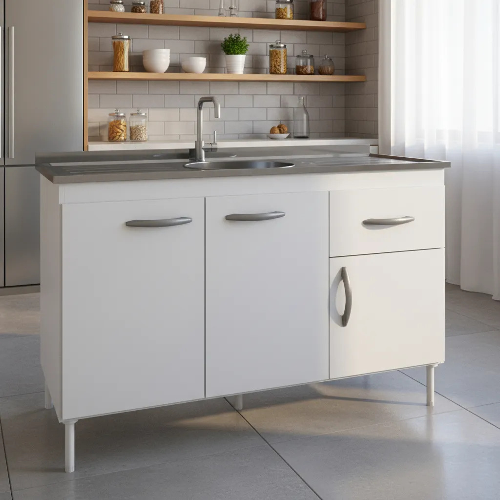 Combo Cocina Bajo Mesada Bacha Mesada 120 Acero Inoxid Color Blanco/centrada Dl