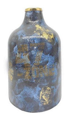 Glass D6.5x10  Vase Gold And Blue Indoor Outdoor Home De Ggz