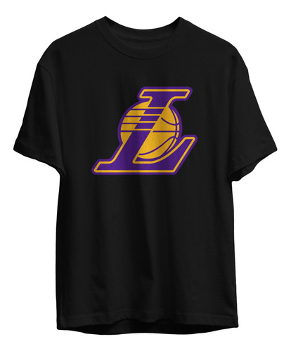 Remera Basket Nba Los Angeles Lakers Negra Logo Completo