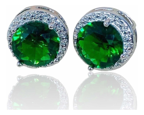 Aros Stud Turmalina Verde Esmeralda  100% Natural Redondo