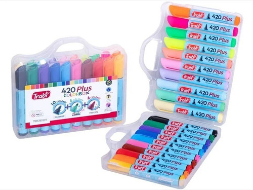 Imagen 2 de 2 de Valija X 20 Marcadores Trabi 420 Plus Colorbox Tinta Al Agua