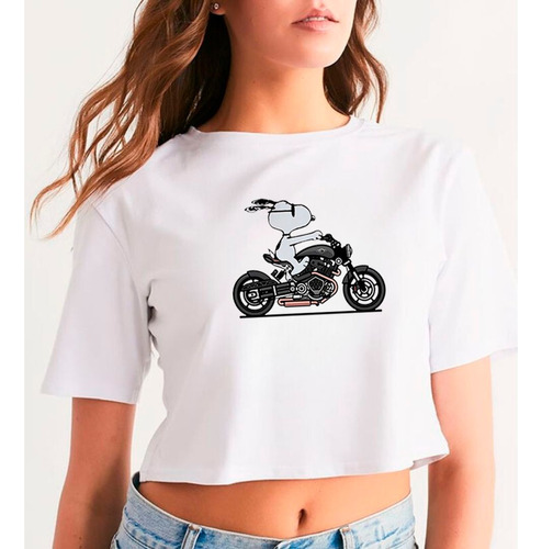 Cro Top Para Damas Estampada Diseño Snoopy Motociclista