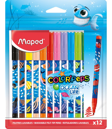 Plumones Maped Ocean Life Decorados Con 12 