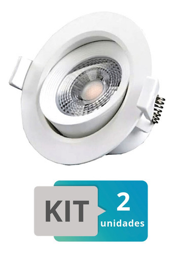 Kit 2 Spot Led Embutir Redondo 3w Branco Quente