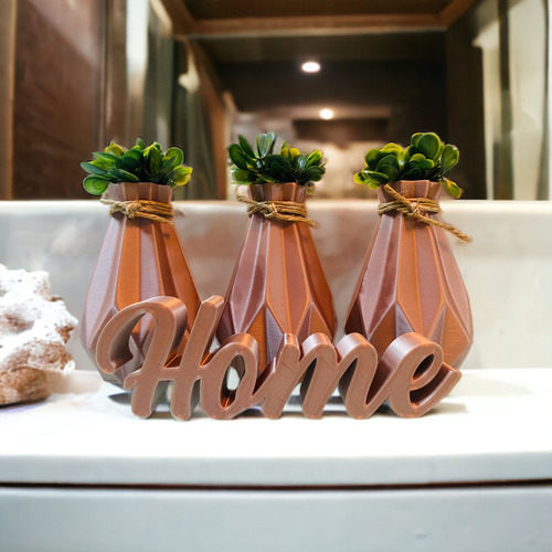 Kit 3 Vasinhos Com Letreiro Home Plantas Artificiais Enfeite Cor Rosé