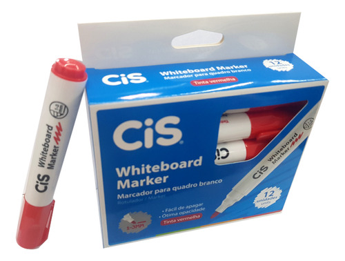 Pincel Para Quadro Branco Cis Vermelho Cx C/ 12 Un