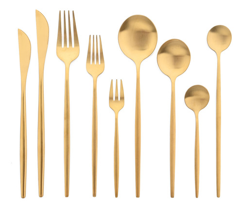 Juego De Cubiertos Dorados: Cucharas Doradas, Tenedores, Cuc