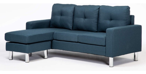 Sofa Modular En L Anastasia En Tela Lado Intercambiable Color Azul