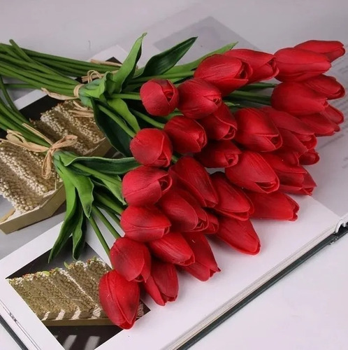 20 Tulipas Flores Artificiais Buquê Vermelhas Delicadas | Parcelamento sem  juros