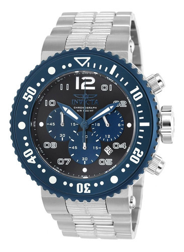 Reloj pulsera Invicta Pro Diver 250LK, cuarzo, para hombre, con correa de acero inoxidable color plateado, dial negro, bisel color negro