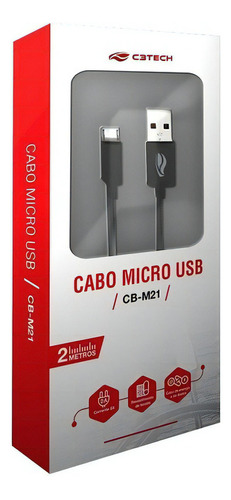 Cabo Usb X Micro Usb 2m 2a Cb-m21bk Preto C3 Tech