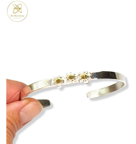 Imagen 1 de 6 de Pulsera Plata Y Oro Semiesclava Con Flores