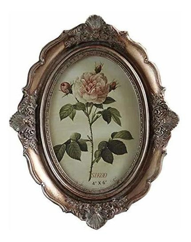 Sikoo Vintage Picture Frame 4x6 Oval Antique Table Top Wall 