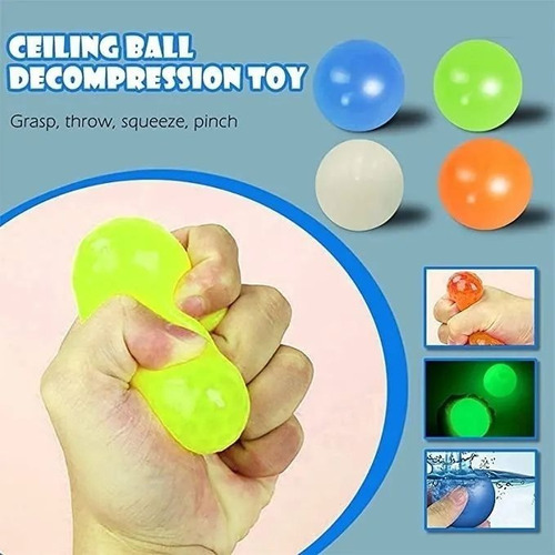 12pcs Pelotas Bola Pegajosa Pared Fluorescente Antiestrés