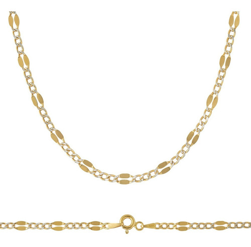 Cadena De Oro 14k Figaro Remache Diamantada 3mm 55cm