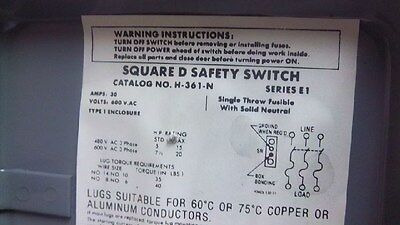 Square D Safety Switch H361n Ser. E1 New-no Box H361n Ssd