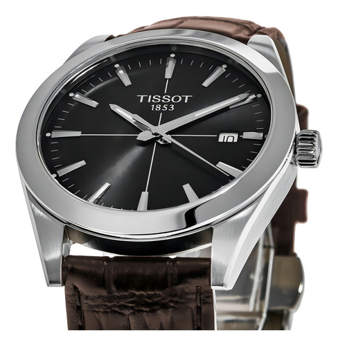 Relógio Tissot T127.410.16.051.01 Gentleman Quartz Safira Cor da correia Marrom Cor do fundo Pra